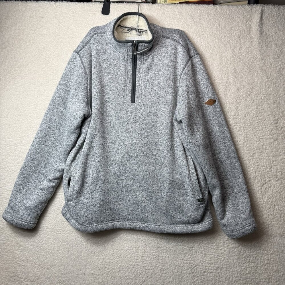 Orvis Sweater Mens Large Gray Sherpa Fleece Lined Quarter Zip Pullover Warm
